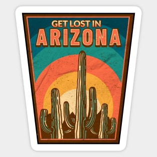 Vintage Get Lost in Arizona // Saguaro Cactus Arizona Retro Sunset Sticker